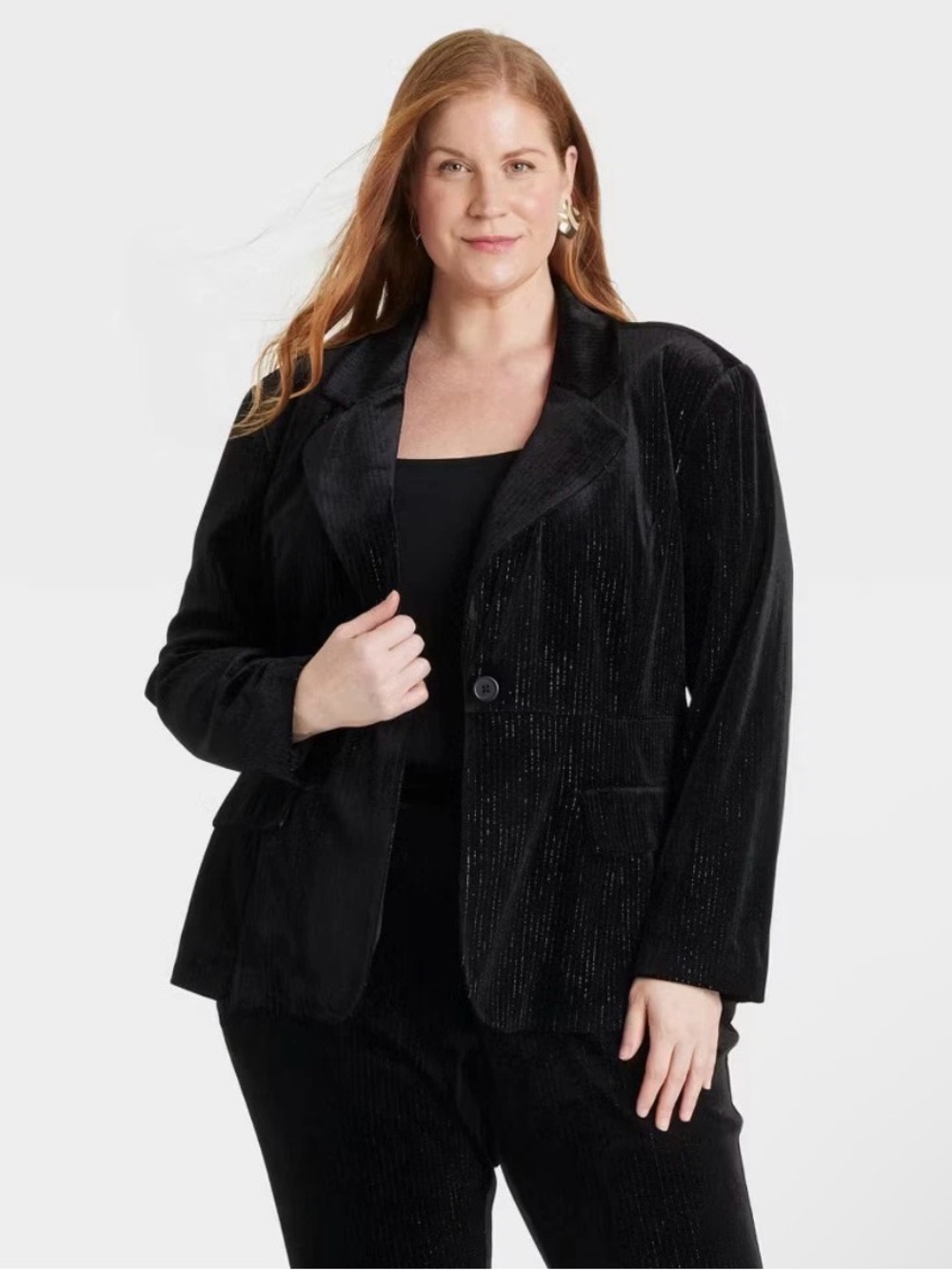 Ava & Viv Women's Velvet Blazer - Ava & Viv Metallic Black Pinstripe Size XXL